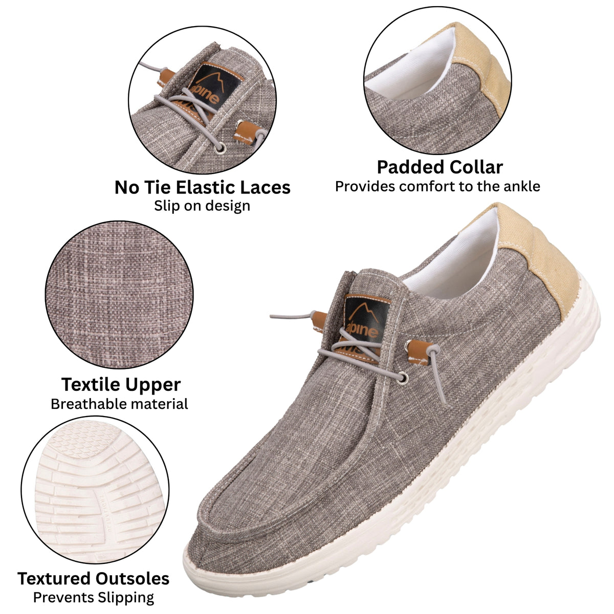 Alpine Swiss Flynn Mens Boat Shoes Lightweight Slip-On Loafers Moc Toe Sailing Deck – Khaki