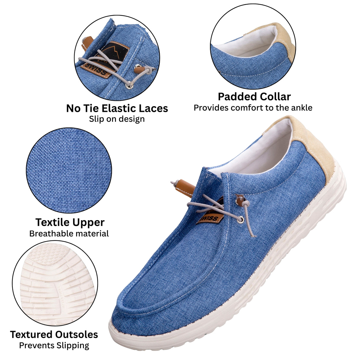 Alpine Swiss Flynn Mens Boat Shoes Lightweight Slip-On Loafers Moc Toe Sailing Deck – Light Blue