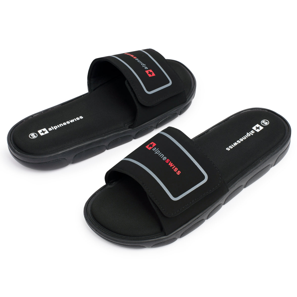 Alpine Swiss Gabe Cloud Slide Sandals For Men Shock-Absorbing Foam Insole With Arch – Black