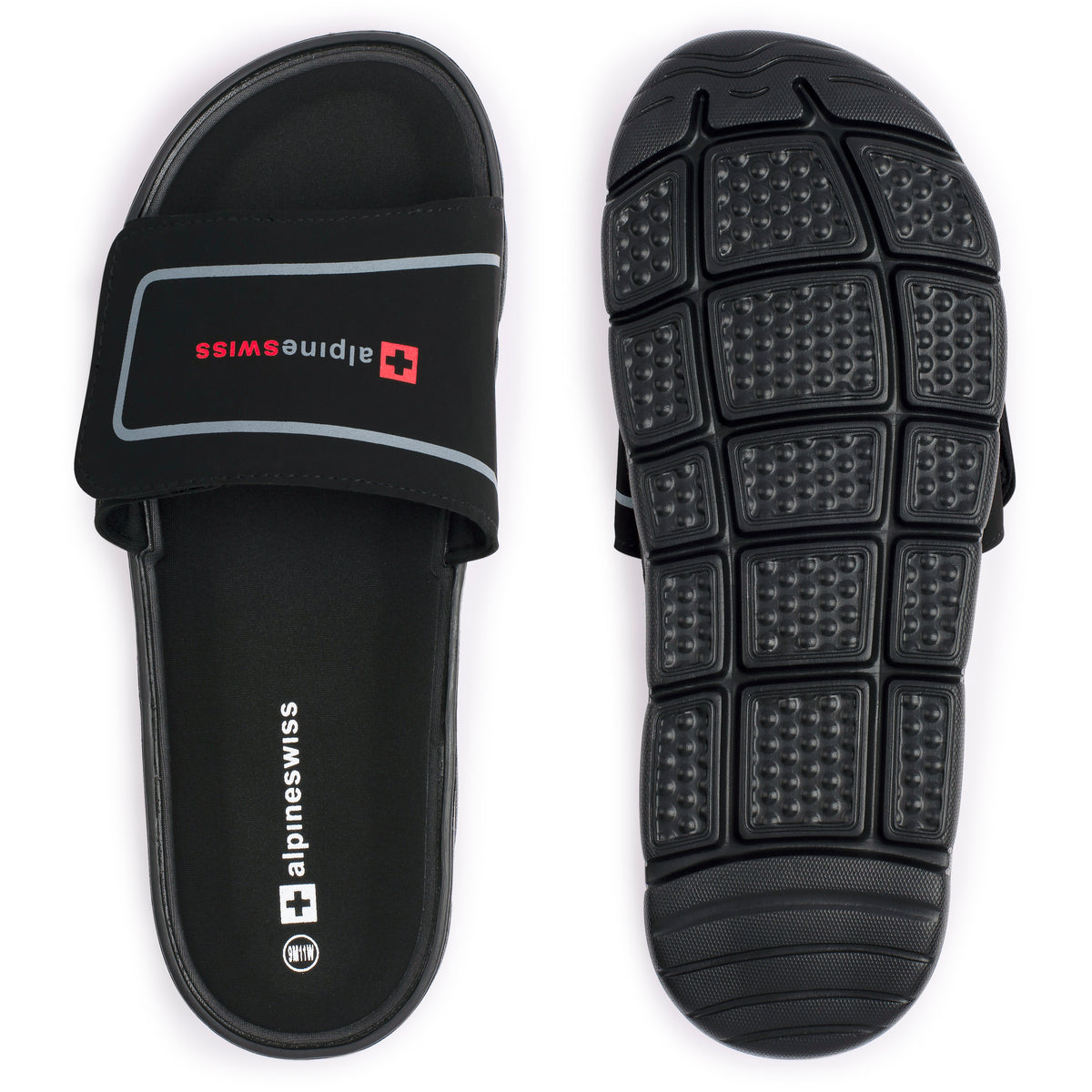 Alpine Swiss Gabe Cloud Slide Sandals For Men Shock-Absorbing Foam Insole With Arch – Black