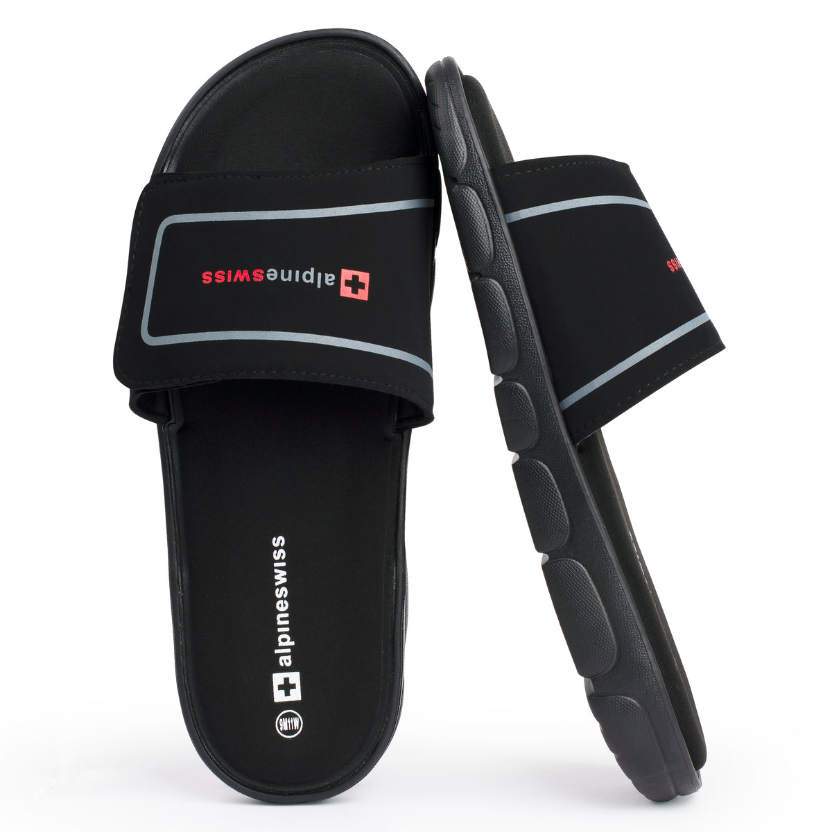 Alpine Swiss Gabe Cloud Slide Sandals For Men Shock-Absorbing Foam Insole With Arch – Black