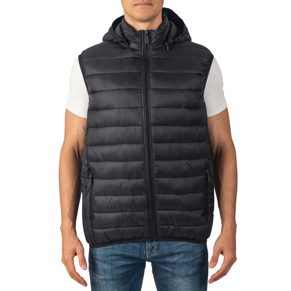 Alpine Swiss Gage Mens Hooded Puffer Vest Down Alternative Packable Vest Jacket – Black