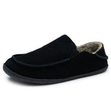 Alpine Swiss Gary Mens Genuine Suede Moccasin Slippers Sherpa Slip On Shoes – Black