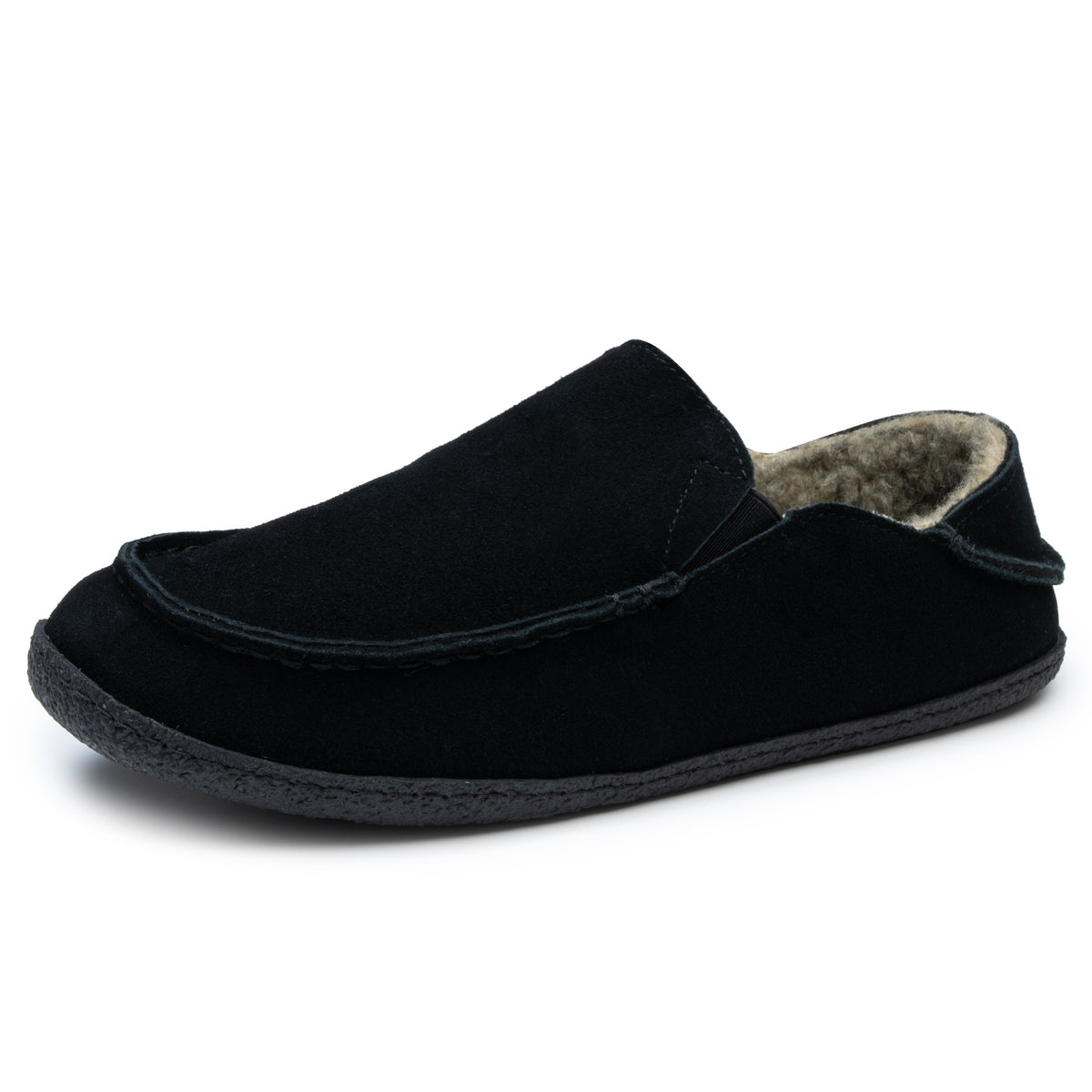 Alpine Swiss Gary Mens Genuine Suede Moccasin Slippers Sherpa Slip On Shoes – Black