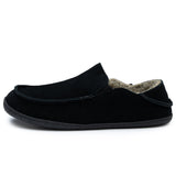 Alpine Swiss Gary Mens Genuine Suede Moccasin Slippers Sherpa Slip On Shoes – Black