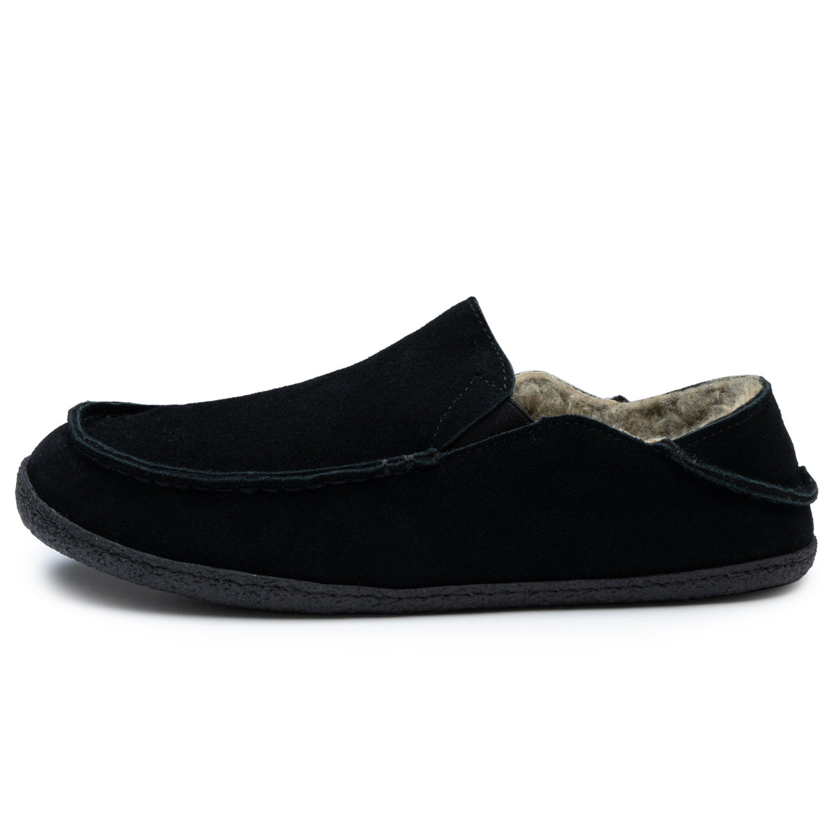 Alpine Swiss Gary Mens Genuine Suede Moccasin Slippers Sherpa Slip On Shoes – Black