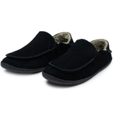 Alpine Swiss Gary Mens Genuine Suede Moccasin Slippers Sherpa Slip On Shoes – Black