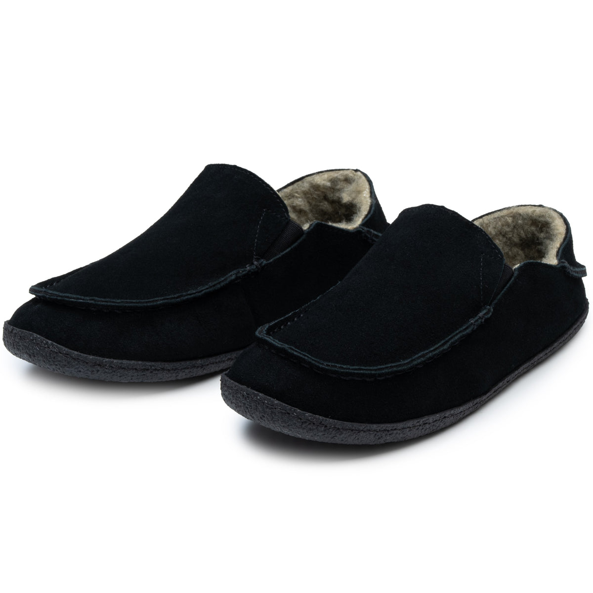 Alpine Swiss Gary Mens Genuine Suede Moccasin Slippers Sherpa Slip On Shoes – Black