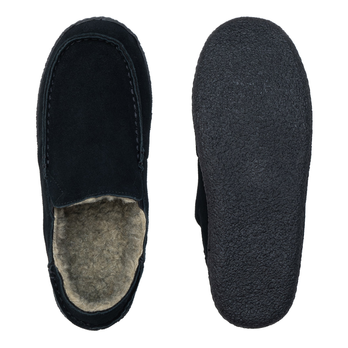 Alpine Swiss Gary Mens Genuine Suede Moccasin Slippers Sherpa Slip On Shoes – Black