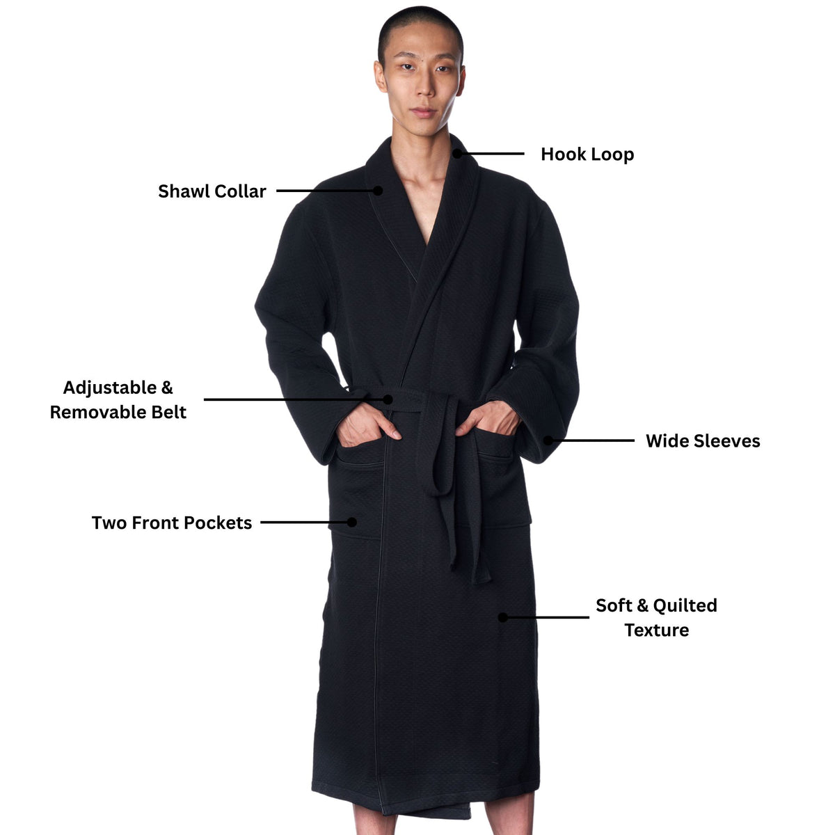 Alpine Swiss Mens Cotton Blend Shawl Robe Lightweight Kimono Knit Spa Bathrobe – Black