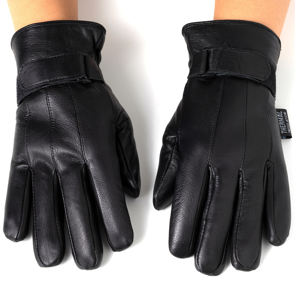 Alpine Swiss Mens Gloves Dressy Genuine Leather Warm Thermal Lined Wrist Strap – Black