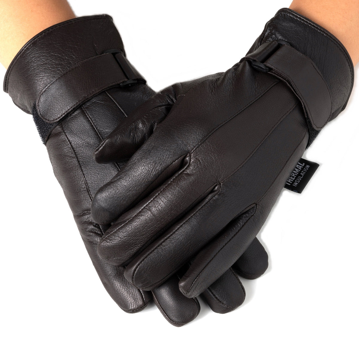 Alpine Swiss Mens Gloves Dressy Genuine Leather Warm Thermal Lined Wrist Strap – Brown