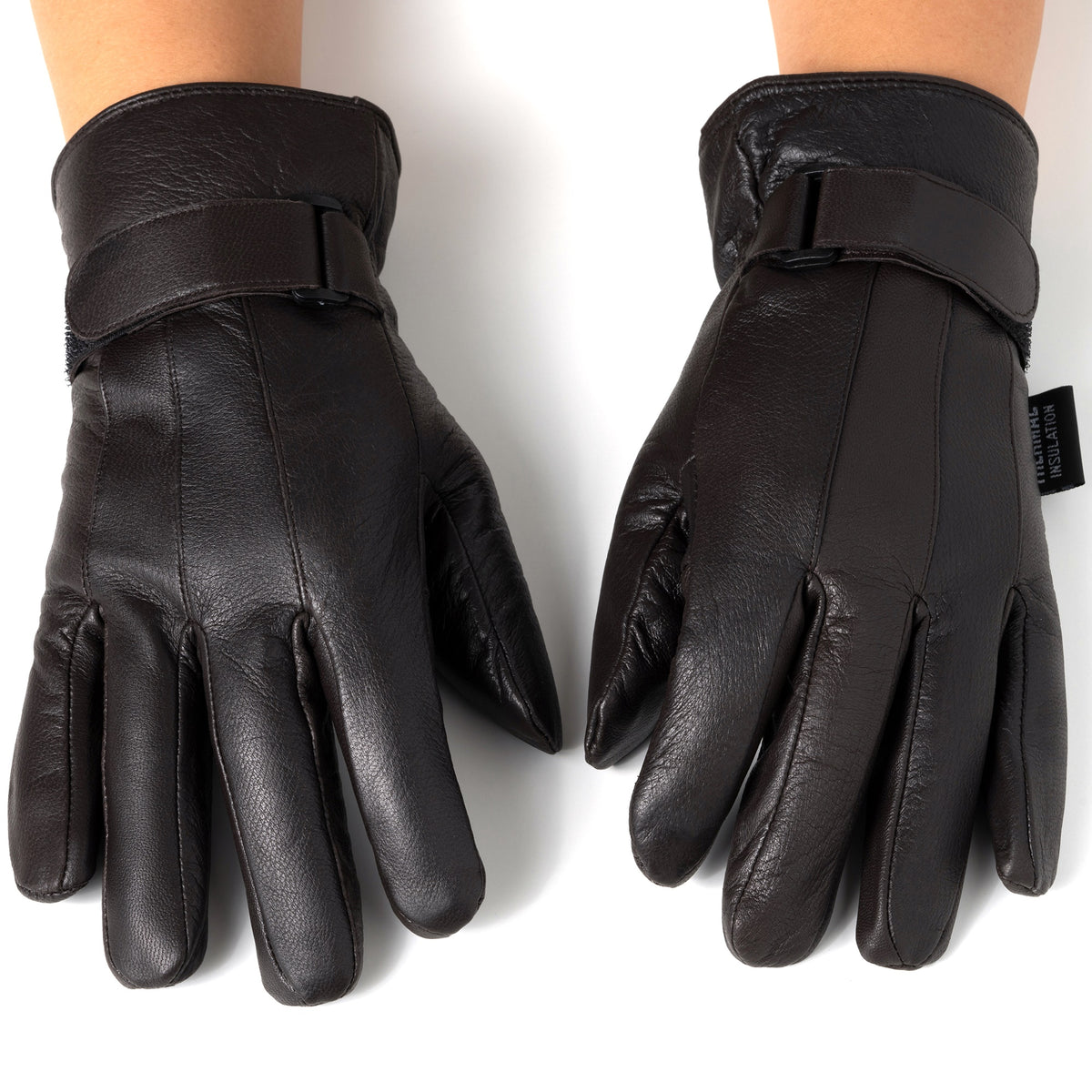 Alpine Swiss Mens Gloves Dressy Genuine Leather Warm Thermal Lined Wrist Strap – Brown
