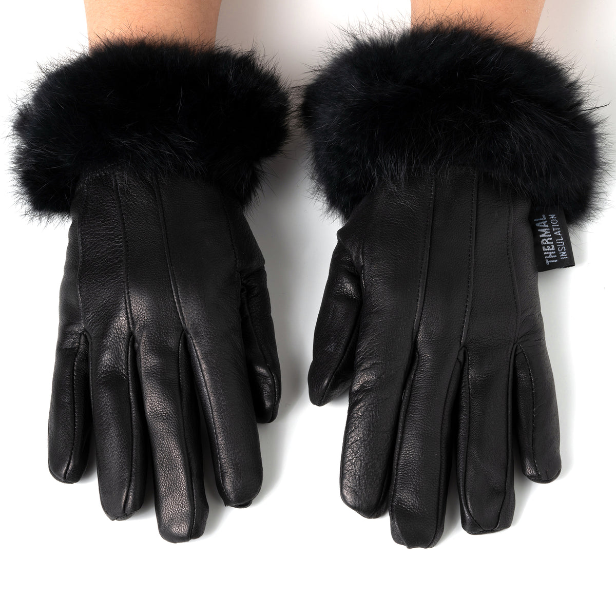 Alpine Swiss Womens Dressy Gloves Genuine Leather Thermal Lining Faux Fur Trim Cuff – Black