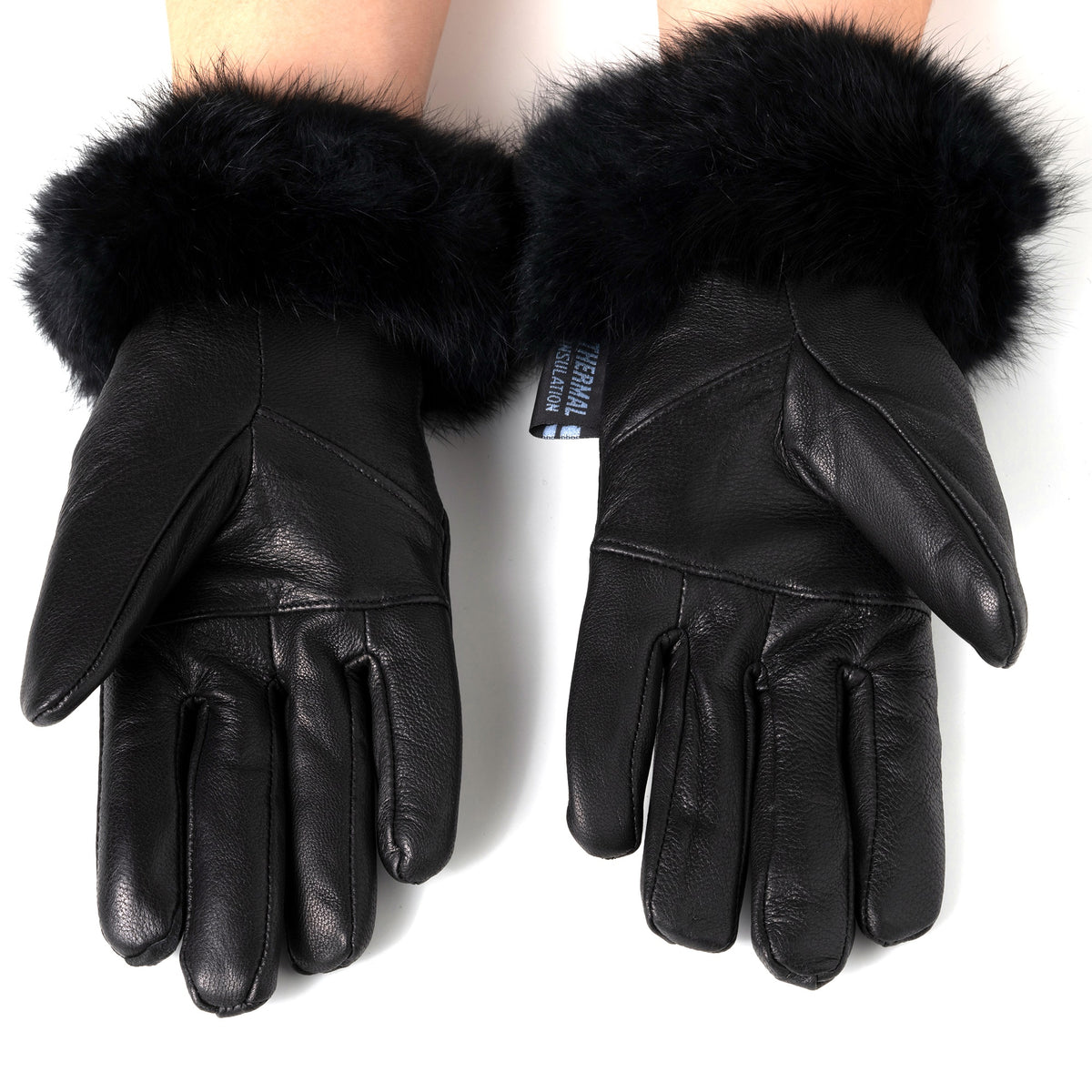Alpine Swiss Womens Dressy Gloves Genuine Leather Thermal Lining Faux Fur Trim Cuff – Black