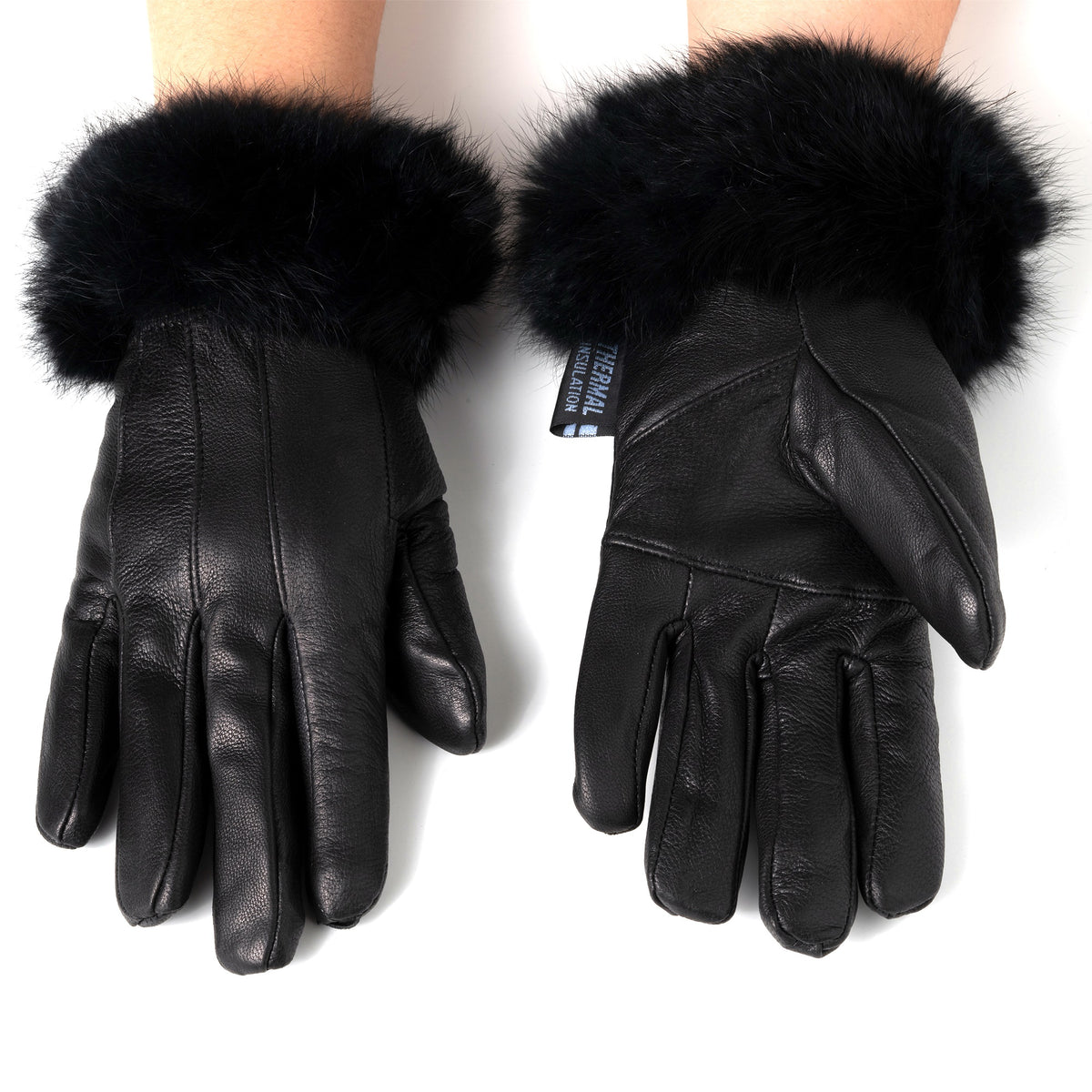 Alpine Swiss Womens Dressy Gloves Genuine Leather Thermal Lining Faux Fur Trim Cuff – Black