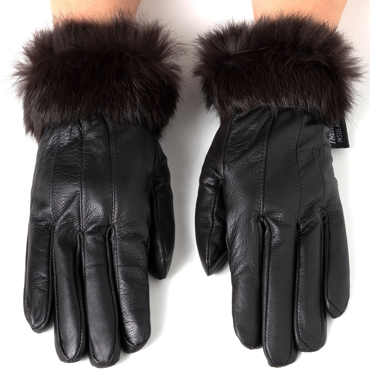 Alpine Swiss Womens Dressy Gloves Genuine Leather Thermal Lining Faux Fur Trim Cuff – Brown