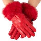 Alpine Swiss Womens Dressy Gloves Genuine Leather Thermal Lining Faux Fur Trim Cuff – Red