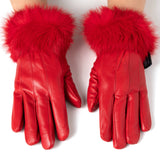Alpine Swiss Womens Dressy Gloves Genuine Leather Thermal Lining Faux Fur Trim Cuff – Red