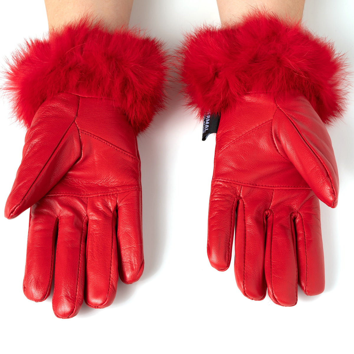 Alpine Swiss Womens Dressy Gloves Genuine Leather Thermal Lining Faux Fur Trim Cuff – Red