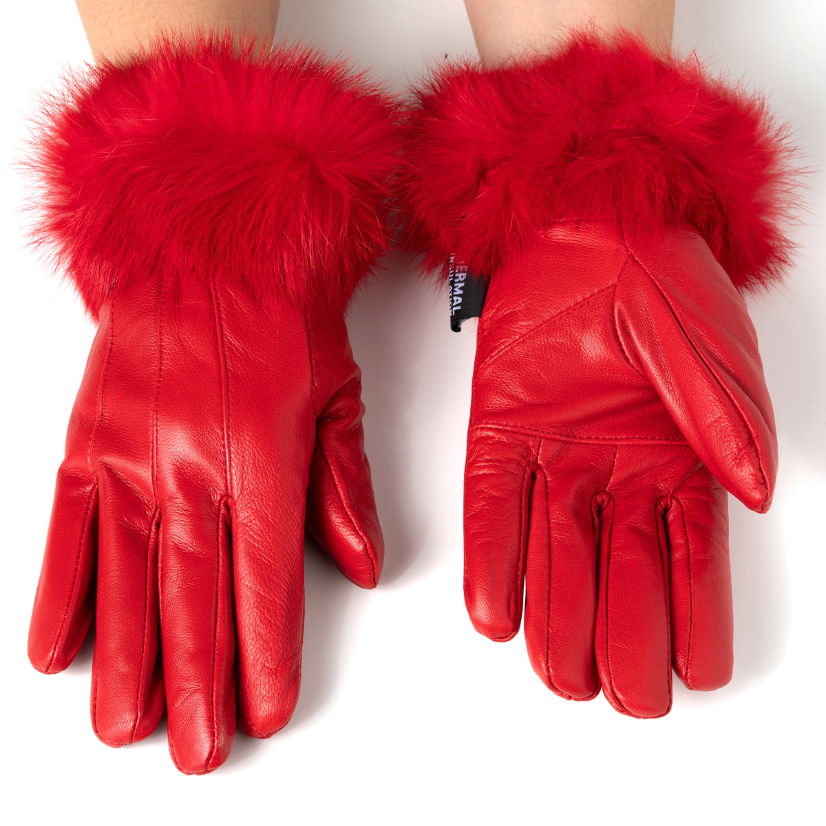 Alpine Swiss Womens Dressy Gloves Genuine Leather Thermal Lining Faux Fur Trim Cuff – Red