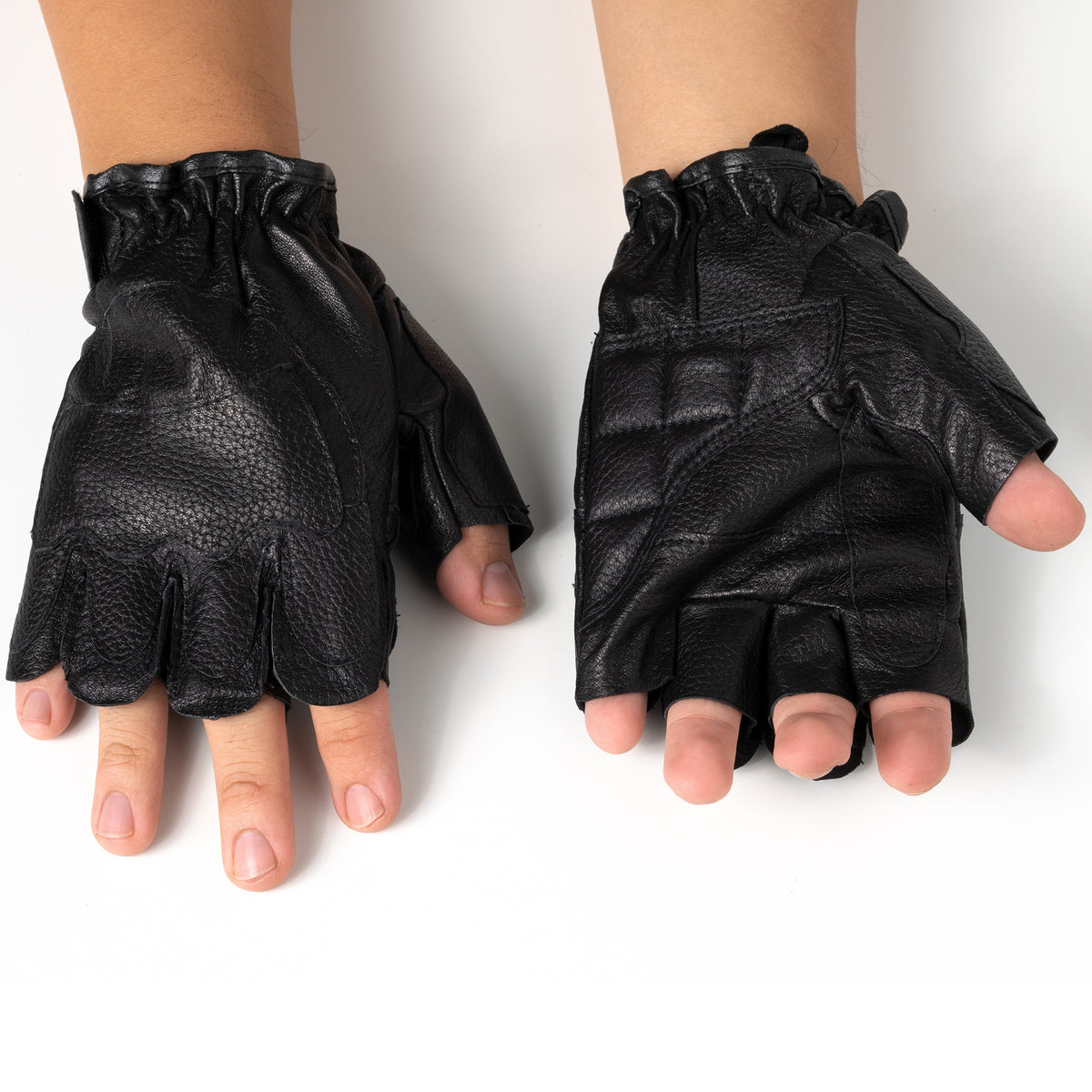 Alpine Swiss Mens Fingerless Gloves Genuine Leather for Workout Training Riding – Black