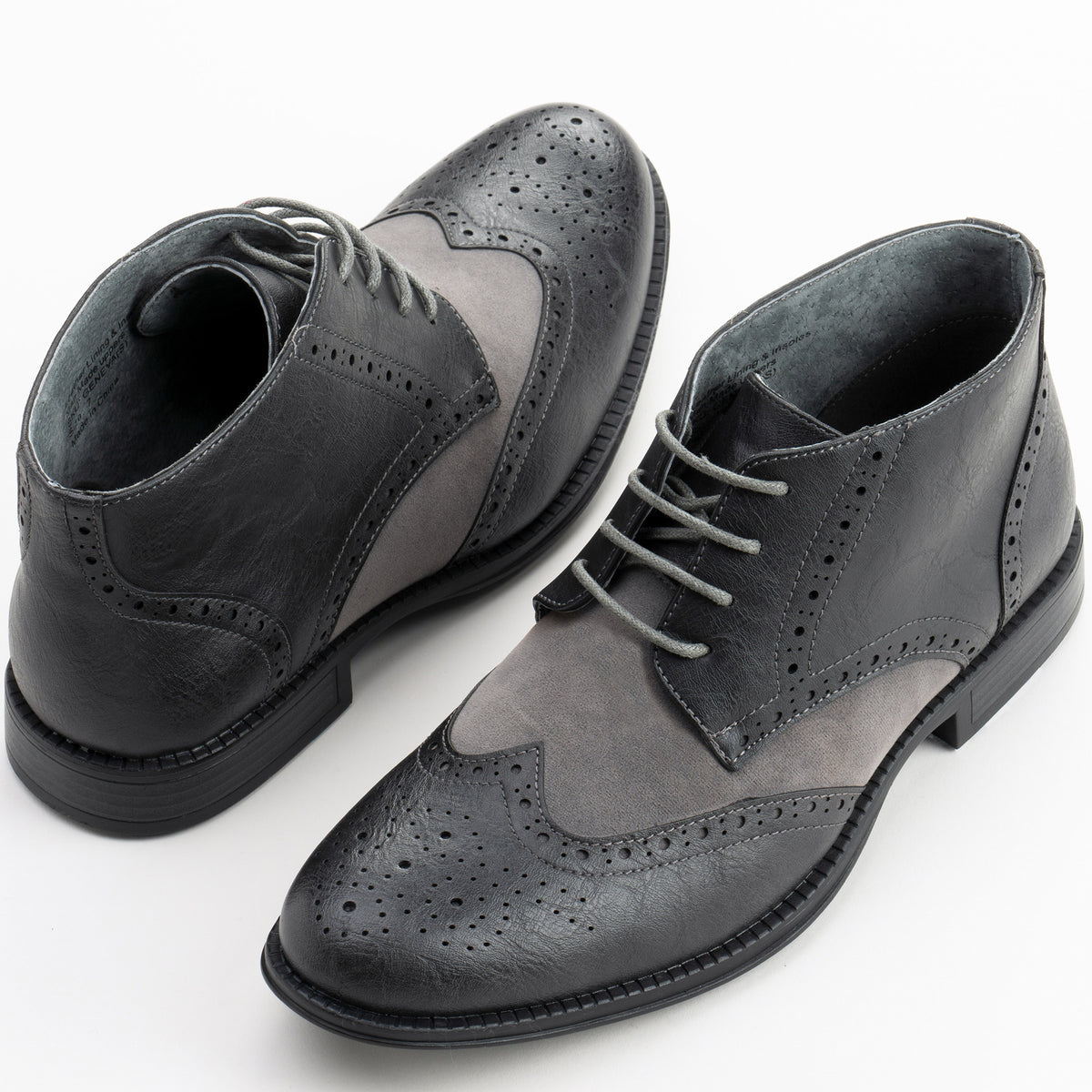 Alpine Swiss Mens Boots Wing Tip Lace Up Dress Shoes Two Tone Brogue Medallion – Gray