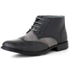 Alpine Swiss Mens Boots Wing Tip Lace Up Dress Shoes Two Tone Brogue Medallion – Gray