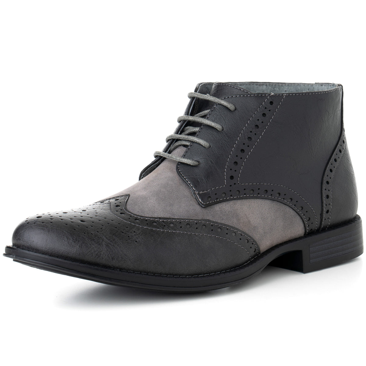 Alpine Swiss Mens Boots Wing Tip Lace Up Dress Shoes Two Tone Brogue Medallion – Gray