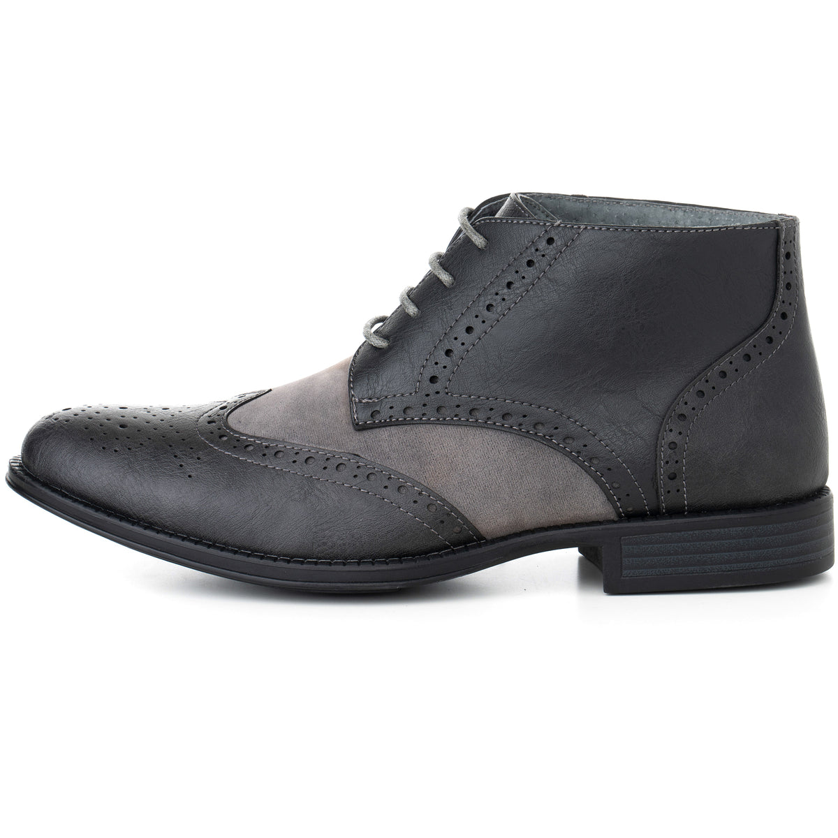 Alpine Swiss Mens Boots Wing Tip Lace Up Dress Shoes Two Tone Brogue Medallion – Gray