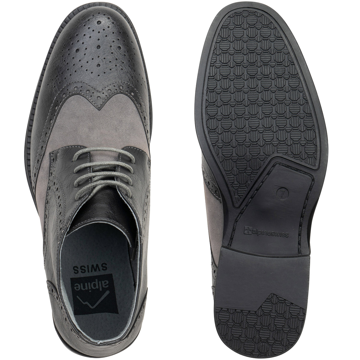 Alpine Swiss Mens Boots Wing Tip Lace Up Dress Shoes Two Tone Brogue Medallion – Gray