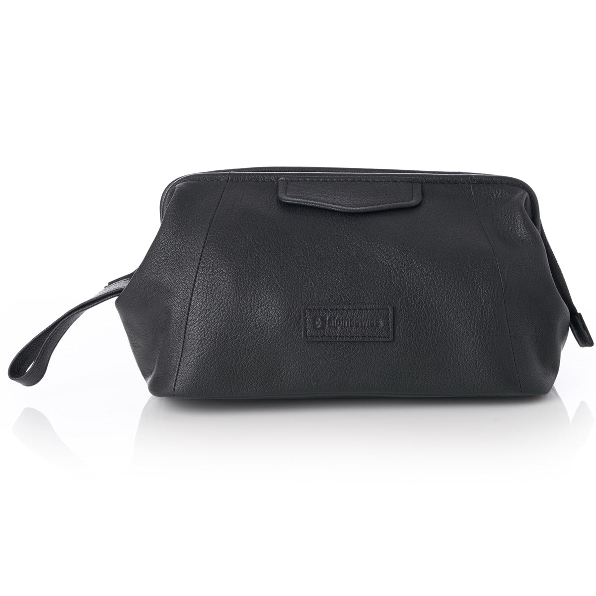 Alpine Swiss Lauter Toiletry Bag Genuine Leather Shaving Kit Dop Kit Travel Case – Black