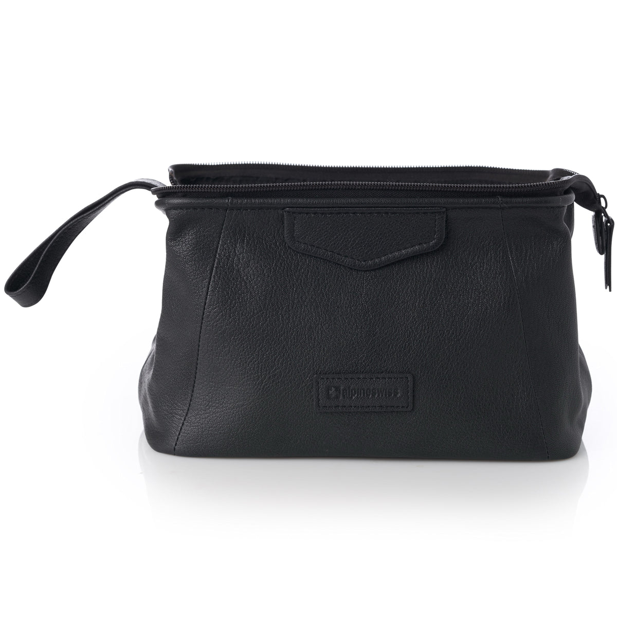 Alpine Swiss Lauter Toiletry Bag Genuine Leather Shaving Kit Dop Kit Travel Case – Black