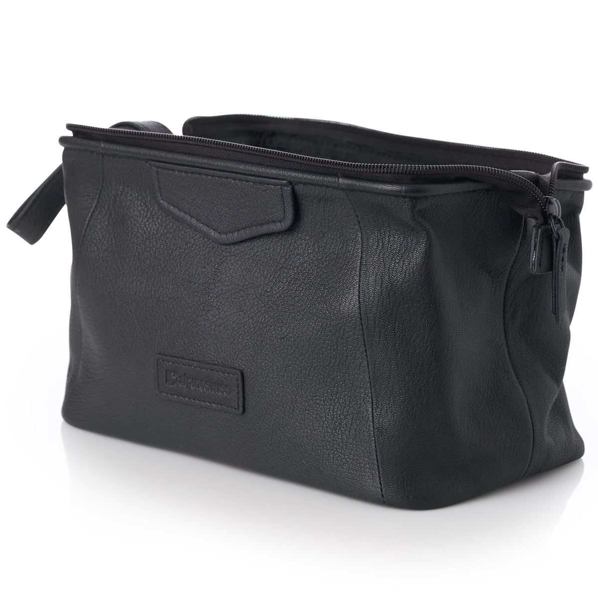 Alpine Swiss Lauter Toiletry Bag Genuine Leather Shaving Kit Dop Kit Travel Case – Black