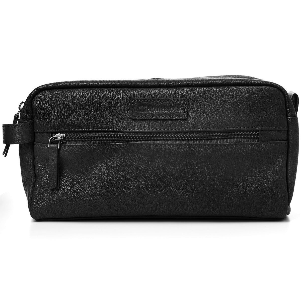 Alpine Swiss Sedona Toiletry Bag Genuine Leather Shaving Kit Dopp Kit Travel Case – Black