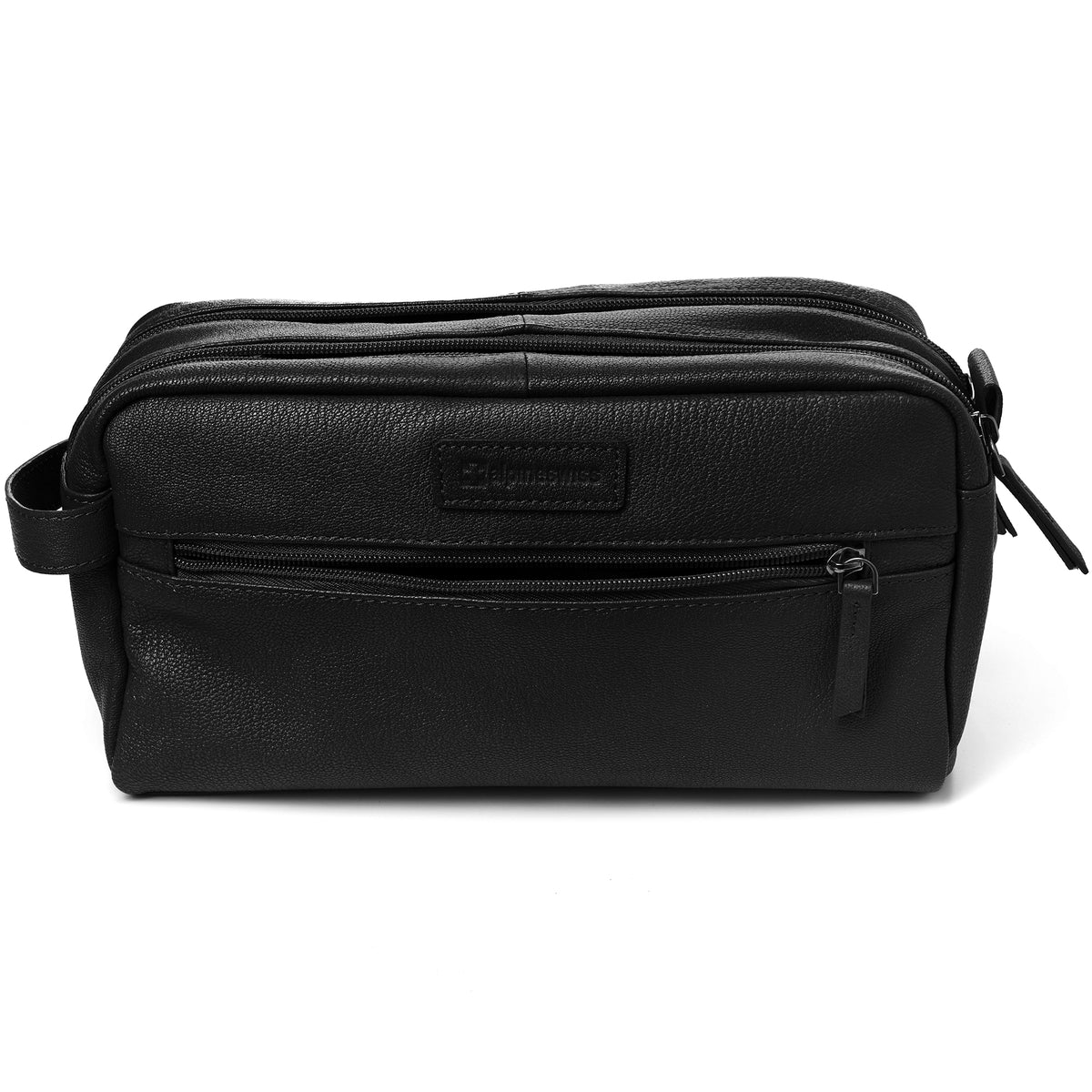 Alpine Swiss Sedona Toiletry Bag Genuine Leather Shaving Kit Dopp Kit Travel Case – Black