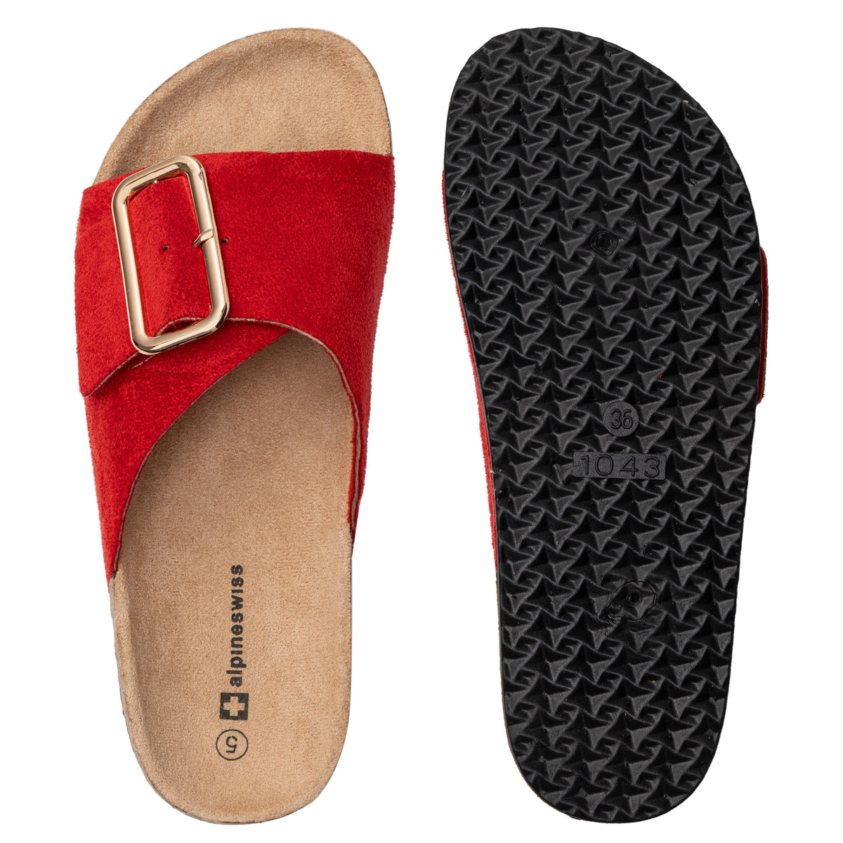 Alpine Swiss Heidi Women's Slide Sandals – Red