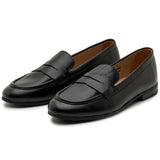 Alpine Swiss Helen Womens Leather Penny Loafers Comfortable Slip On Flat Shoes – Black Leather