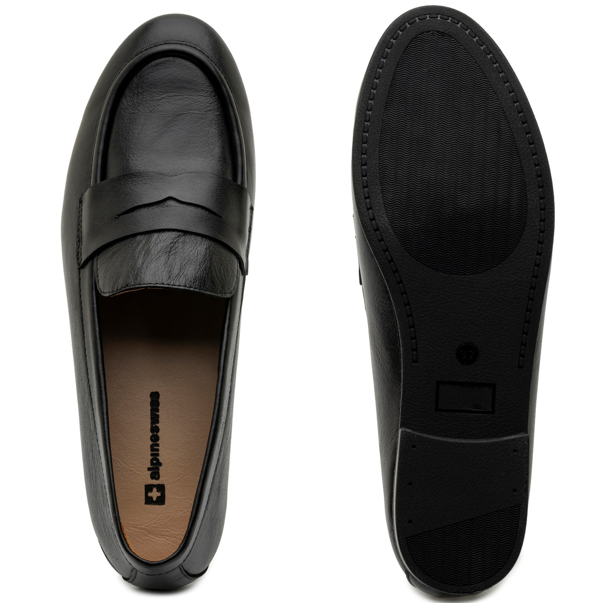 Alpine Swiss Helen Womens Leather Penny Loafers Comfortable Slip On Flat Shoes – Black Leather