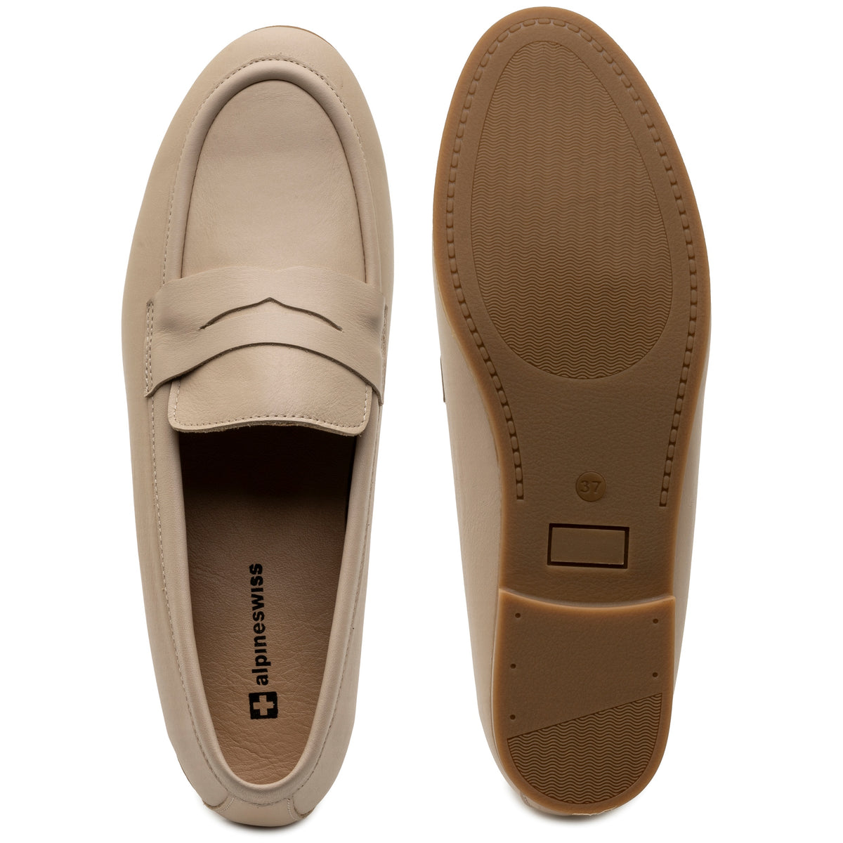 Alpine Swiss Helen Womens Leather Penny Loafers Comfortable Slip On Flat Shoes – Cream Leather