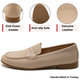 Alpine Swiss Helen Womens Leather Penny Loafers Comfortable Slip On Flat Shoes – Cream Leather