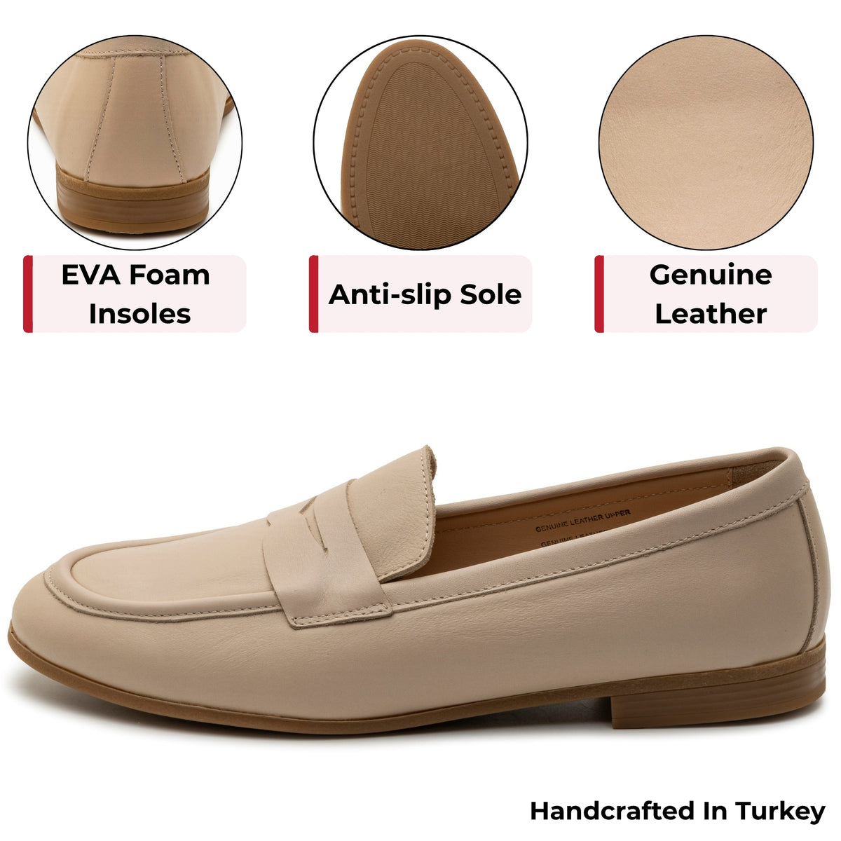 Alpine Swiss Helen Womens Leather Penny Loafers Comfortable Slip On Flat Shoes – Cream Leather