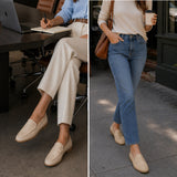 Alpine Swiss Helen Womens Leather Penny Loafers Comfortable Slip On Flat Shoes – Cream Leather