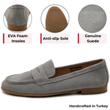 Alpine Swiss Helen Womens Leather Penny Loafers Comfortable Slip On Flat Shoes – Gray Suede