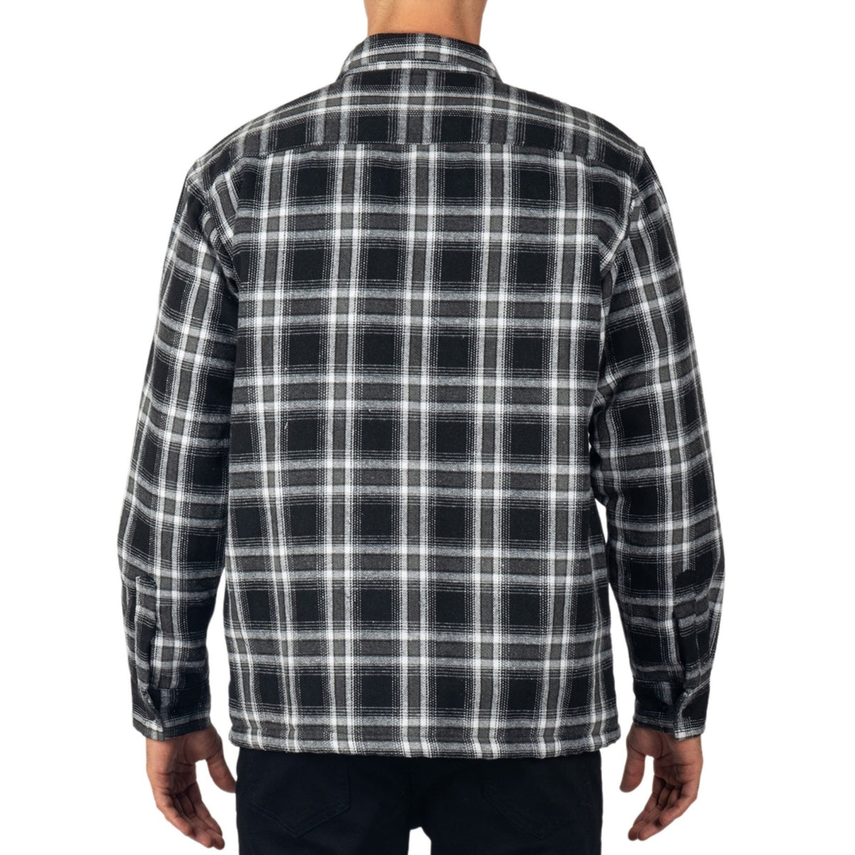 Alpine Swiss Henry Mens Quilted Flannel Jacket Warm Plaid Snap Front Shacket – Black Gray