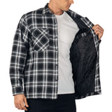 Alpine Swiss Henry Mens Quilted Flannel Jacket Warm Plaid Snap Front Shacket – Black Gray