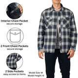Alpine Swiss Henry Mens Quilted Flannel Jacket Warm Plaid Snap Front Shacket – Blue Gray