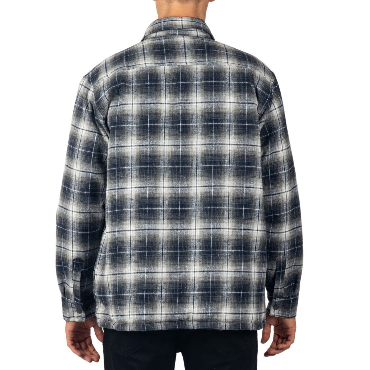 Alpine Swiss Henry Mens Quilted Flannel Jacket Warm Plaid Snap Front Shacket – Blue Gray