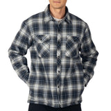 Alpine Swiss Henry Mens Quilted Flannel Jacket Warm Plaid Snap Front Shacket – Blue Gray