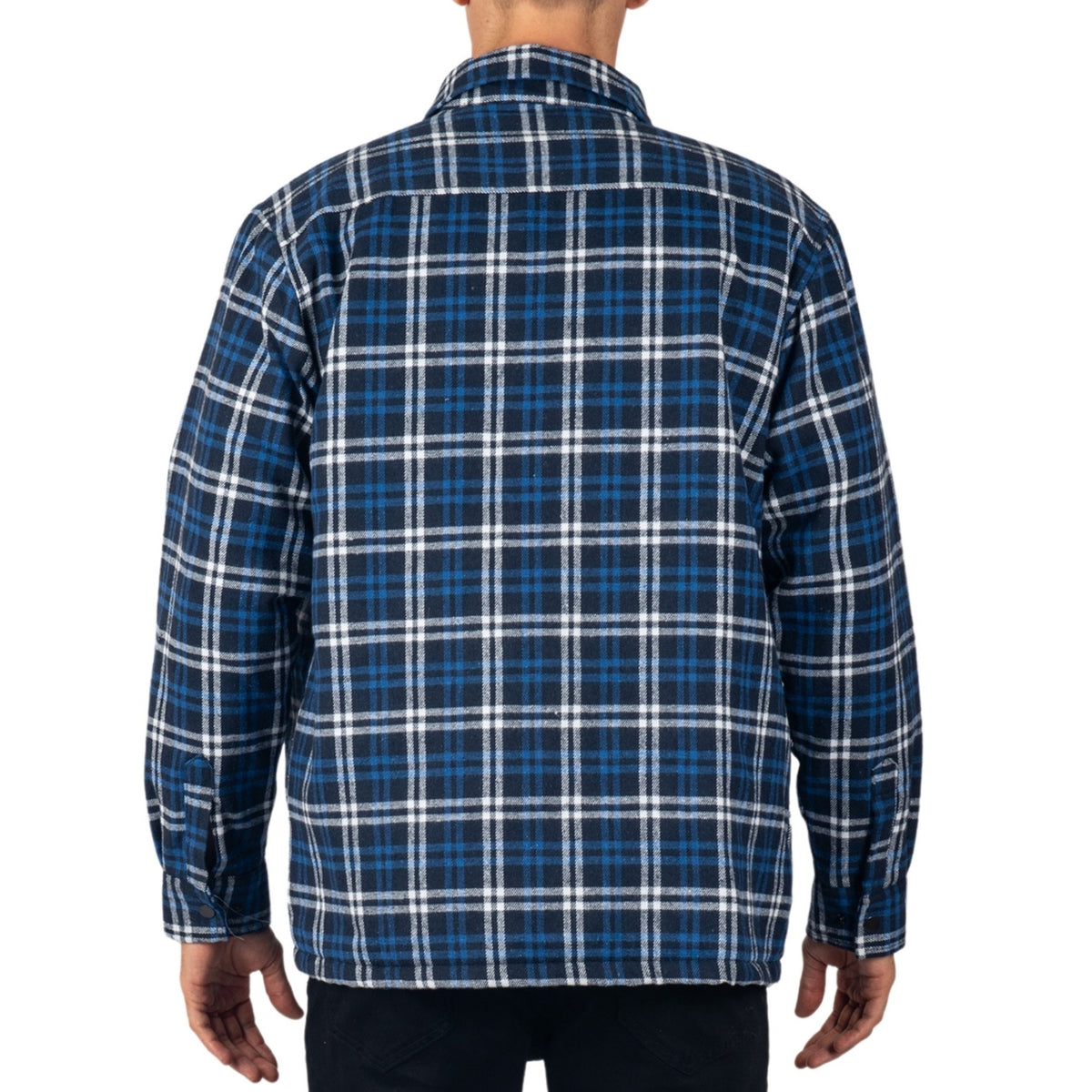 Alpine Swiss Henry Mens Quilted Flannel Jacket Warm Plaid Snap Front Shacket – Navy Blue